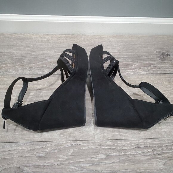 Torrid Women's Sz 10 WW Black Wedge Heels Back Heel Zipper Open Toe Rhinestones - Picture 6 of 15